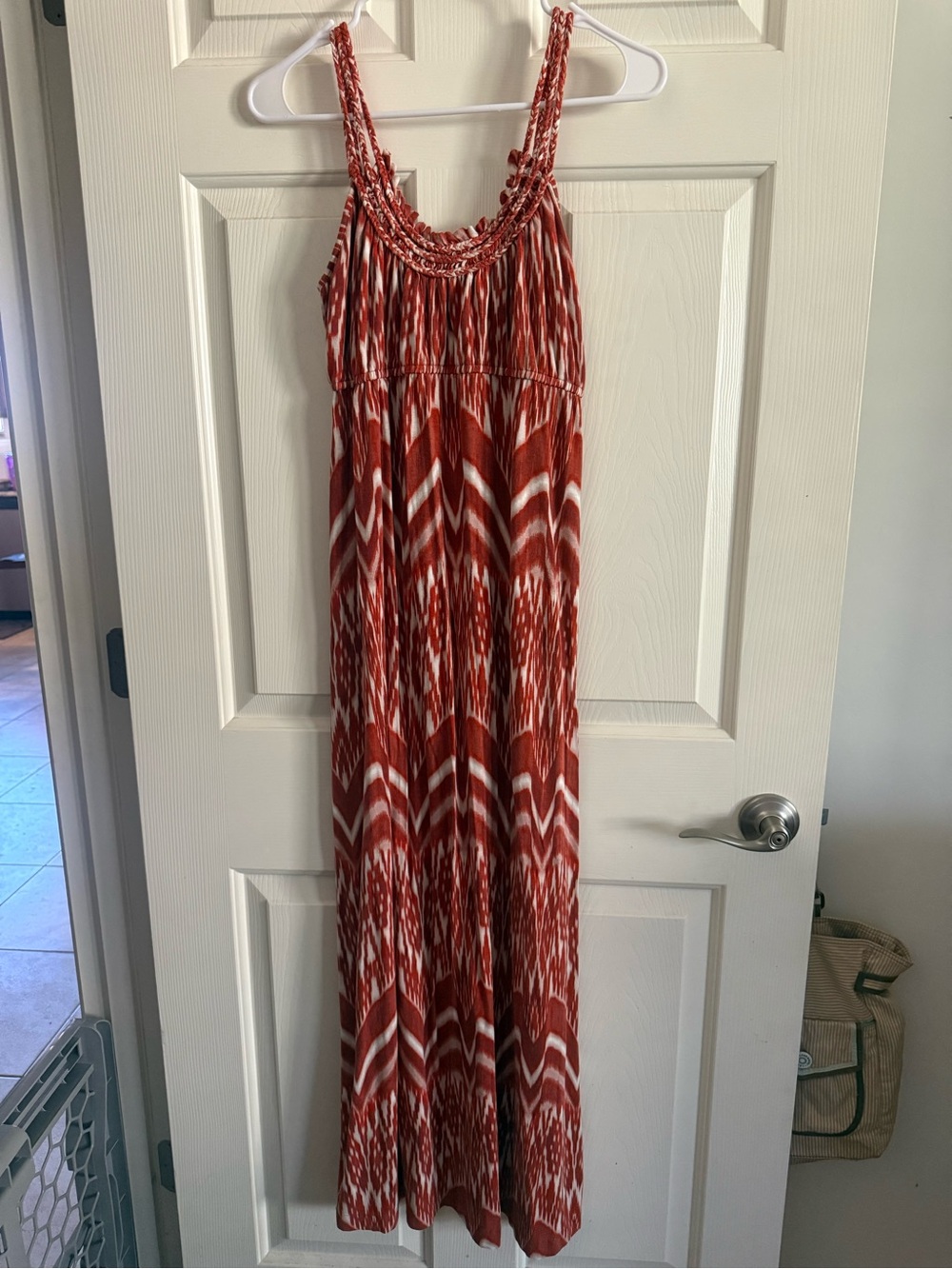 a.n.a Red and White Patterned Braided-Strap Maxi Dress